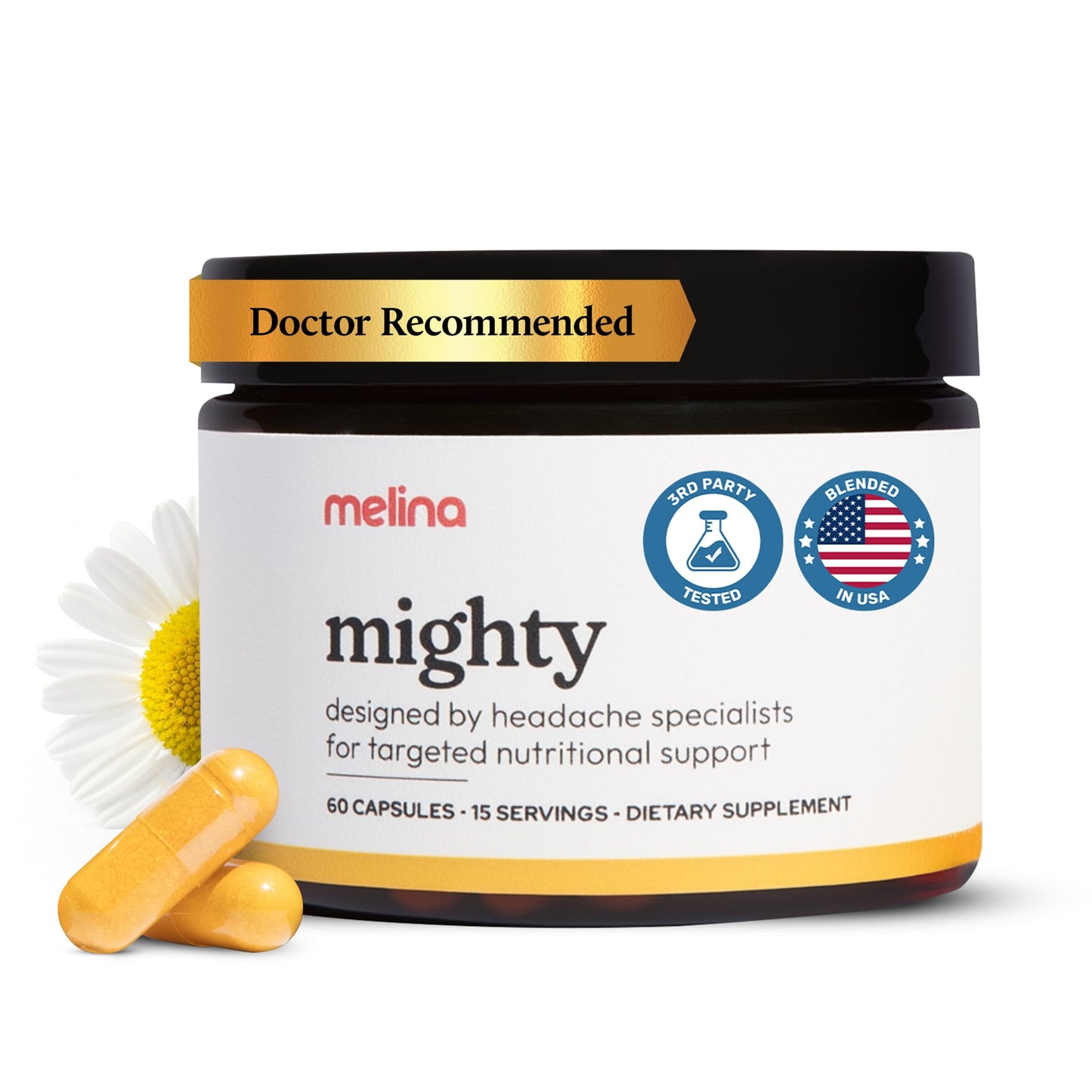 Melina Mighty Natural Migraine Relief Supplement - Magnesium, B2 Riboflavin 400mg, Feverfew, CoQ-10, ALCAR to Strengthen Migraine and Headache Prevention - 15 Servings (60 Caps) MelinaBuy Supplements Australia