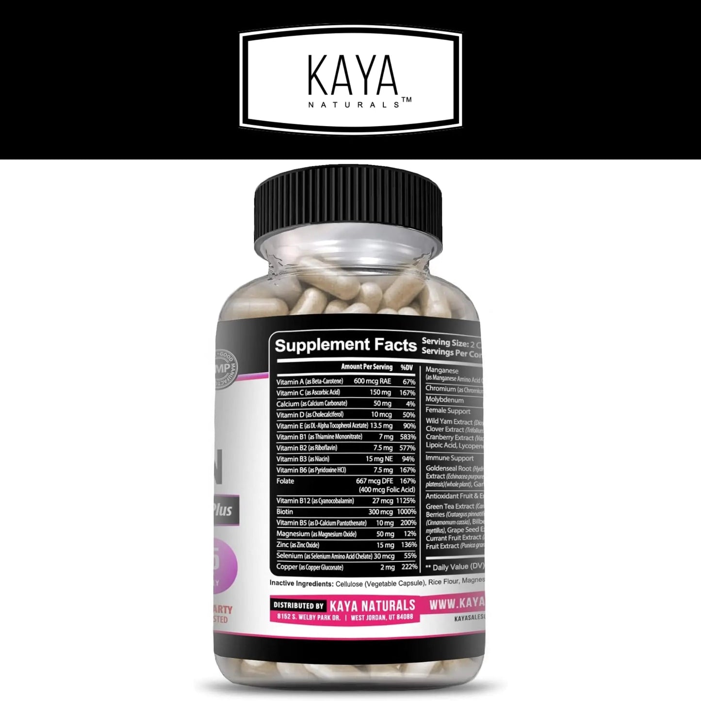 Kaya Naturals Women's Multivitamin, Overall Healthy Antioxidant, and Immune Support, Vitamins A, D, C, E, Biotin Kaya Naturals