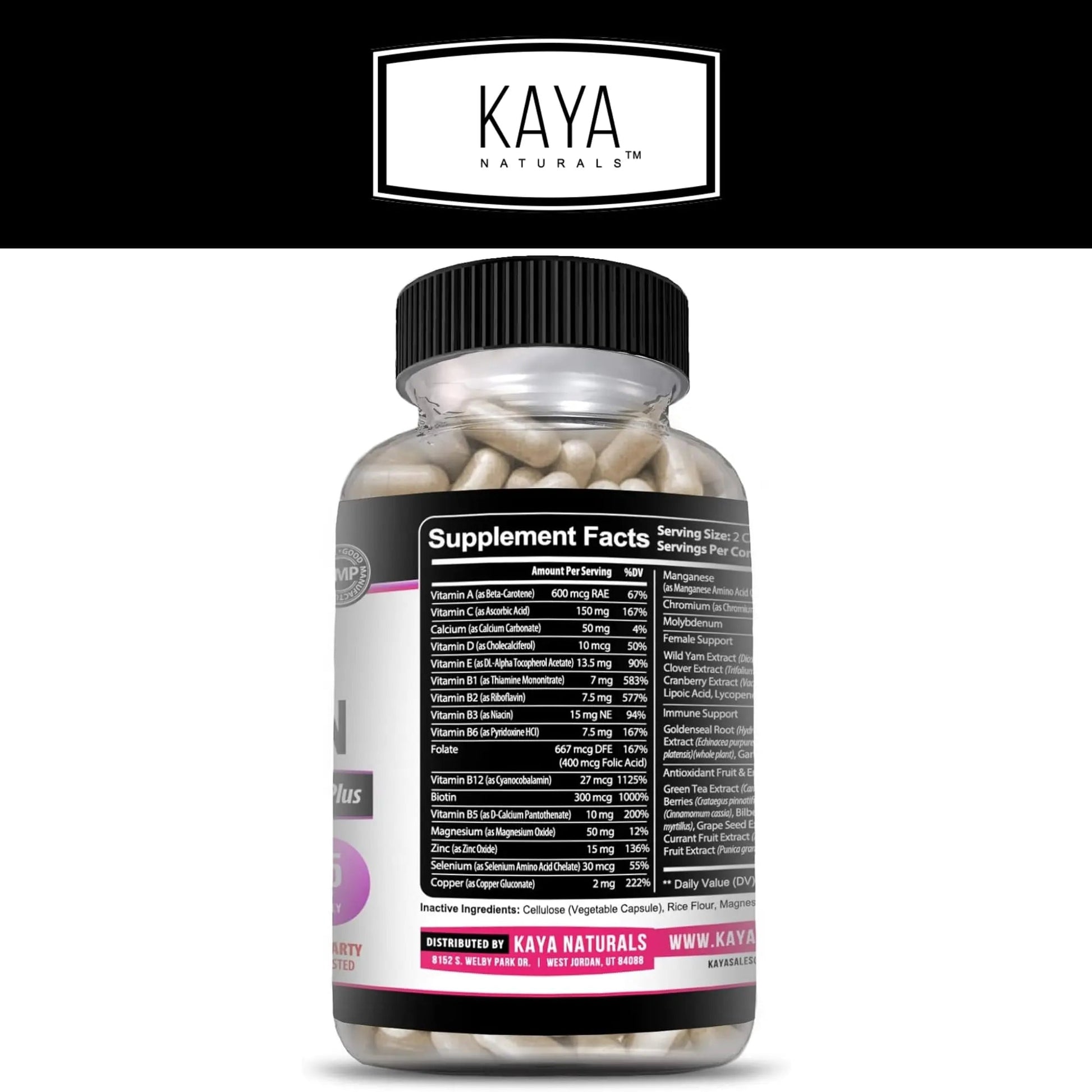 Kaya Naturals Women's Multivitamin, Overall Healthy Antioxidant, and Immune Support, Vitamins A, D, C, E, Biotin Kaya Naturals