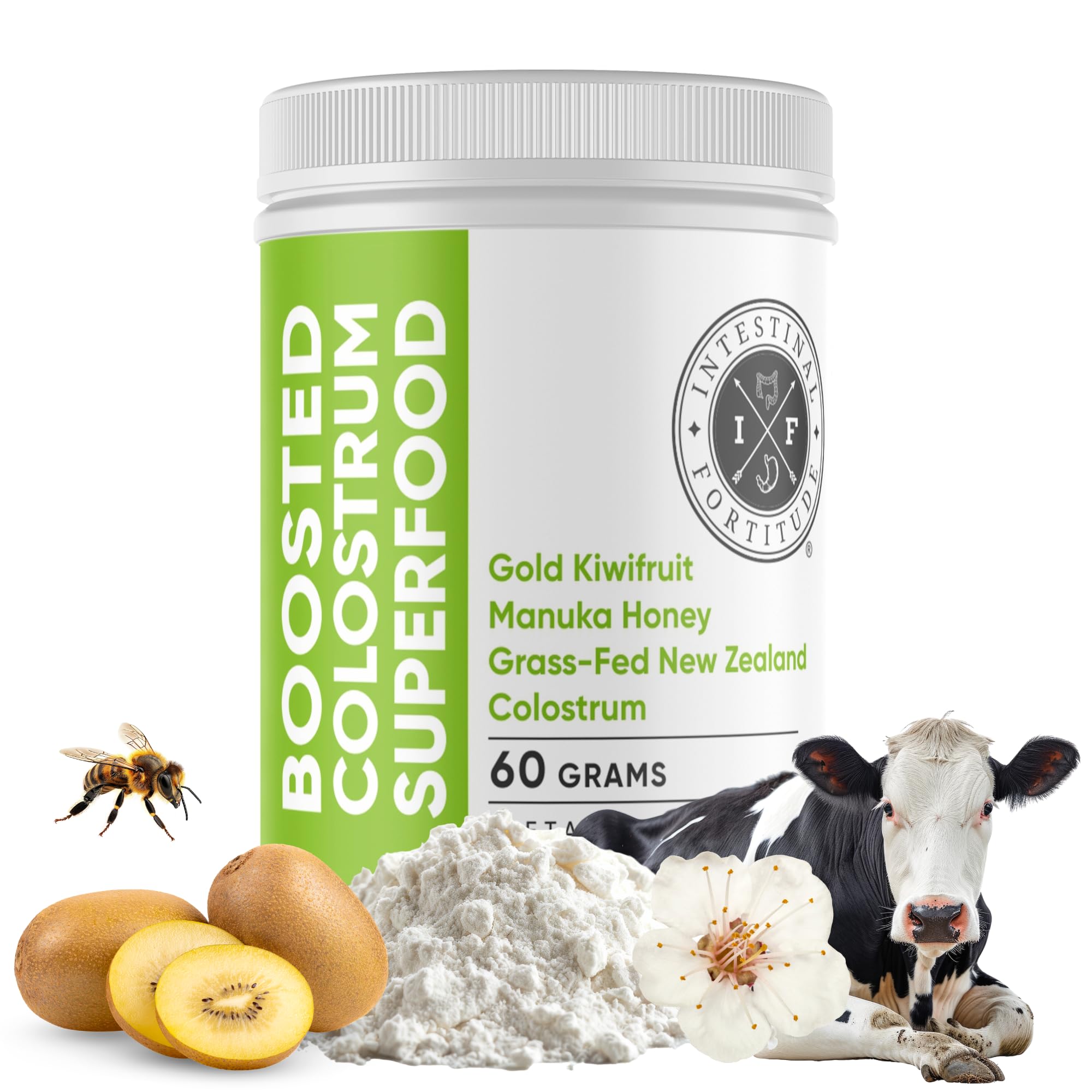 Intestinal Fortitude Boosted Colostrum Superfood Dietary Supplement: Grass-Fed New Zealand Bovine Colostrum, Gold Kiwifruit, Manuka Honey, for Digestion, Immune System, and Gut Health (60 Grams) Intestinal Fortitude buy supplements Au