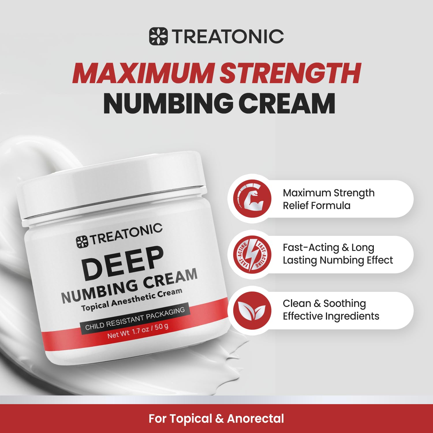 Treatonic Maximum Strength Numbing Cream: Numbing Cream for Discomfort, Burn, Itch & Pain Relief - Fast-Acting, Soothing Topical Anesthetic with Menthol & Emu Oil for Hemorrhoid Treatment – 1.7oz TreatonicBuy Supplements Australia