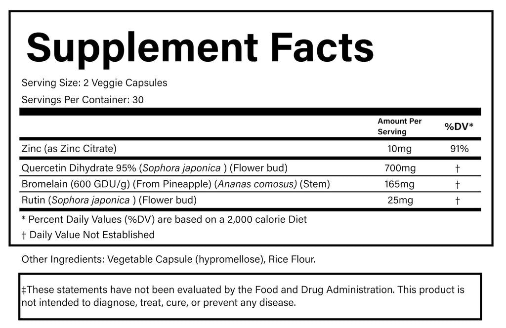 PURE® Quercetin+ with Zinc, Bromelain, Rutin Immune Shield - 60 Capsules - High Bioavailability Antioxidant Complex for Respiratory Health & Viral Defense - Made in USA PURE buy supplements Au