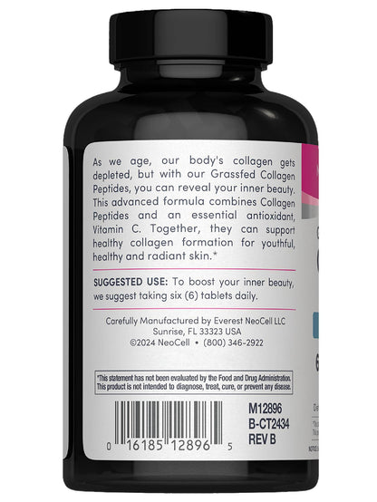 NeoCell Collagen Peptides | 250 Tablets | with Vitamin C | Grassfed Supplement | Hair, Skin, & Nails | for Women and Men