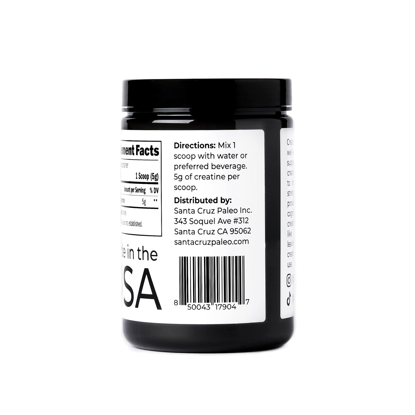 Santa Cruz Paleo, Creatine Monohydrate Powder Micronized, Unflavored Pre Workout and Muscle Support Supplement, Gluten Free Keto, Mix with Water or Shakes