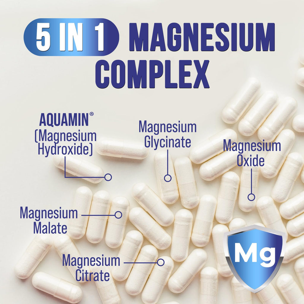 Magnesium Complex Capsules - 500mg per Serving Magnesium - High Absorption Chelated Mineral Supplement - with Oxide, Glycinate, Malate, Citrate for Muscle Bone and Heart Health Support - 120 Capsules Health Nutrition Naturals buy supplements Au