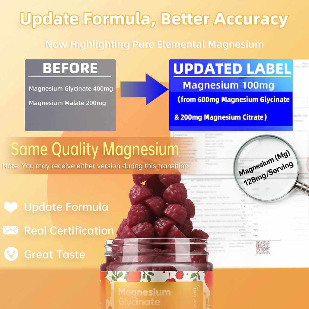 DREAVIO 90 Count Magnesium Glycinate Gummies w/Ashwagandha Supplement - Sugar Free Zinc Magnesium Glycinate