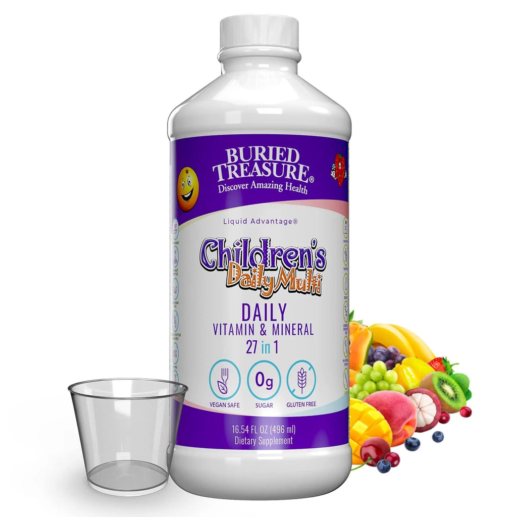 Buried Treasure Children's Daily Multi Liquid Multivitamin & Minerals Nutritional Dietary Vegan Supplement for Kids No Artificial Ingredients Buried Treasure