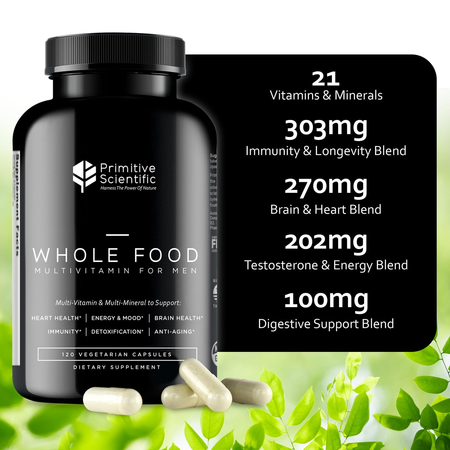 Primitive Scientific Whole Food Natural Multivitamin and Mineral Capsules for Men - All-Day Energy, Inner Zen, and Stronger You (120 Capsules) Primitive Scientific buy supplements Au