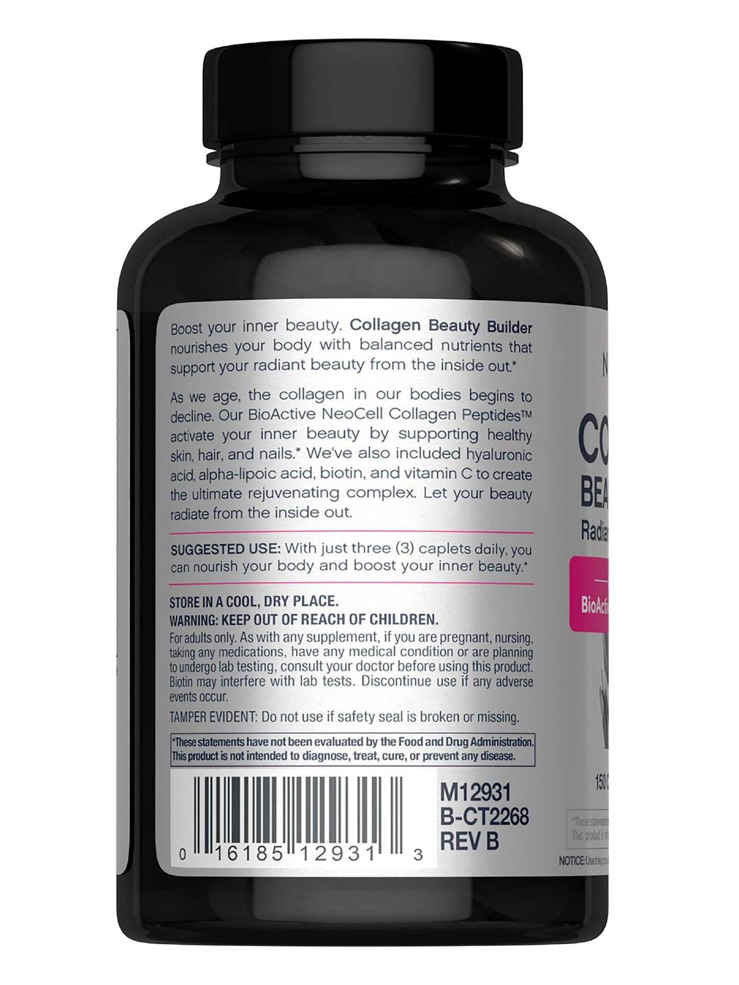NeoCell Collagen Beauty Builder | 150 Caplets | Grass Fed BioActive Peptides | with Biotin and Hyaluronic Acid | Radiant Skin & Strong Nails Supplement