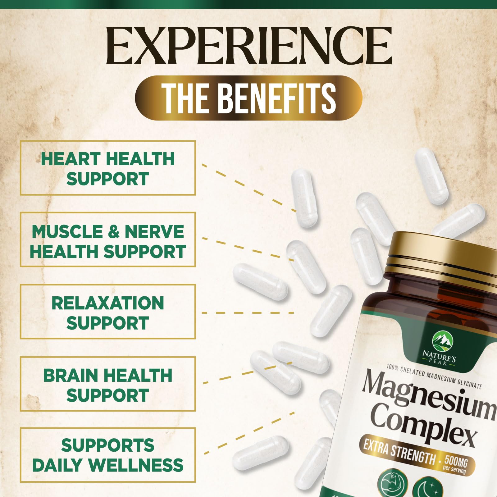 Magnesium Complex Supplement - Magnesium 500mg Per Serving - High Absorption Blend of Glycinate, Citrate, Malate, Oxide - Supports Sleep, Muscle, Bone, Heart Health - Bottled in USA - 60 Capsules Nature's Peak buy supplements Au