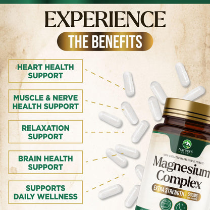 Magnesium Complex Supplement - Magnesium 500mg Per Serving - High Absorption Blend of Glycinate, Citrate, Malate, Oxide - Supports Sleep, Muscle, Bone, Heart Health - Bottled in USA - 60 Capsules Nature's Peak buy supplements Au