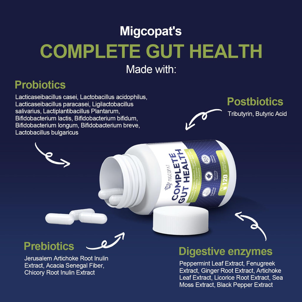Migcopat Probiotics for Digestive Health, 80 Billion CFU Probiotics, Prebiotics, Postbiotics & Digestive Enzymes, Gut Health Capsules with Berberine, Cinnamon,
