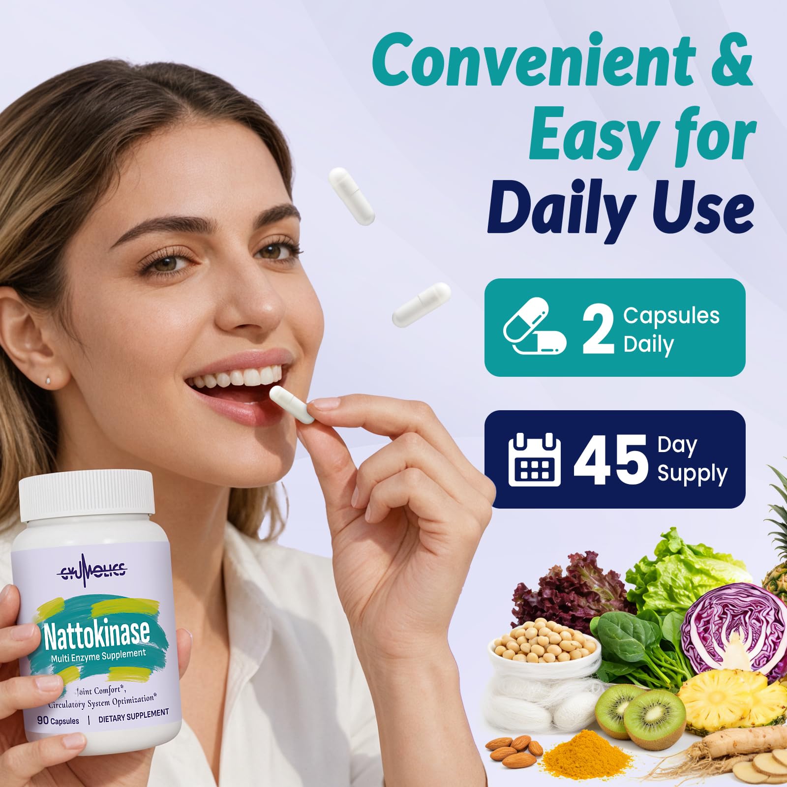Gyumolics Nattokinase Supplement 10000FU with Organic Nattokinase, Serrapeptase, Bromelain, Curcumin, Vitamin E & Ginseng,
