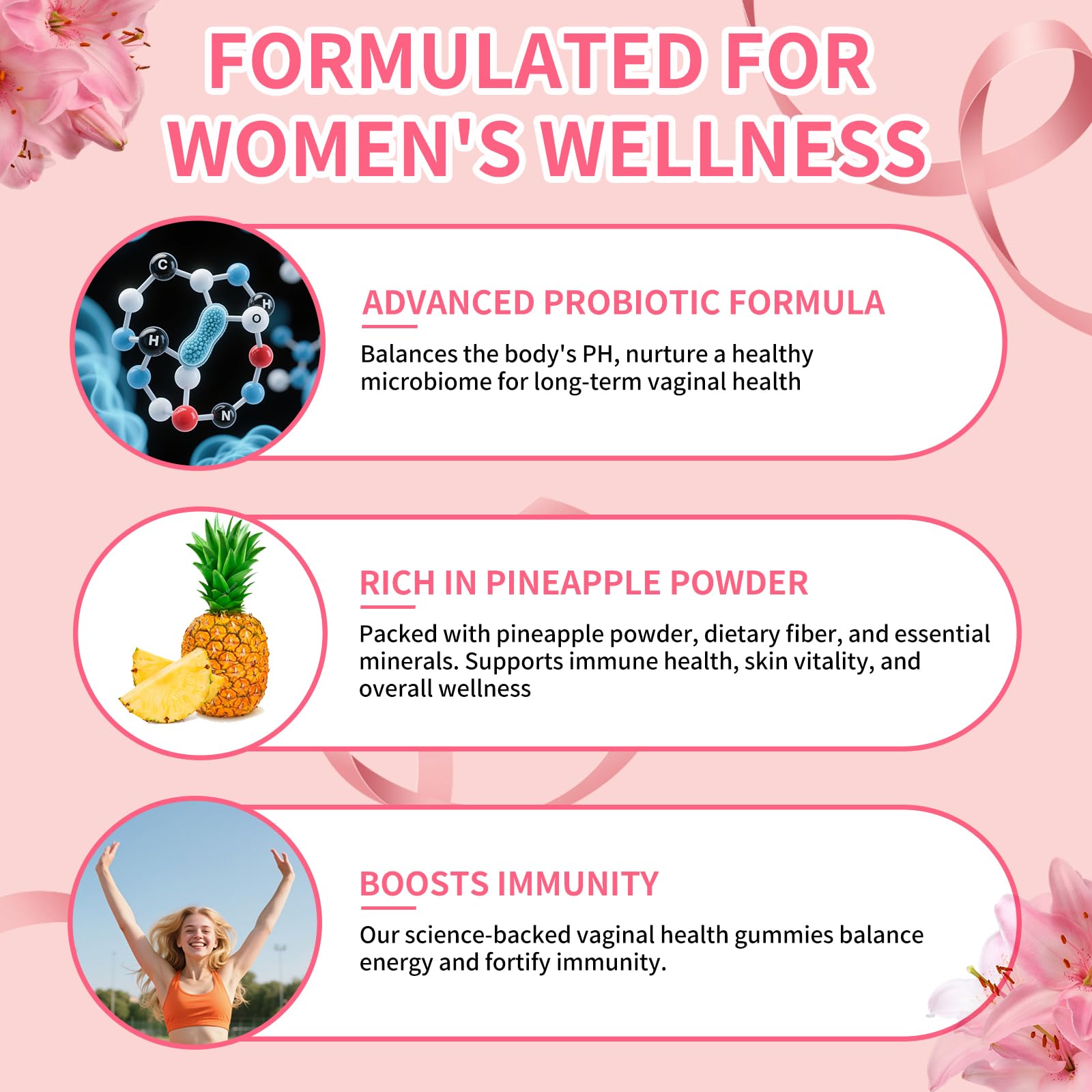 4 BIRDIES GOLF Premium Feminine Balance Gummies for Women's Health, Hawaiian Pineapple Gummies for Women Vaginal Probiotic & pH Balance Support - Vegan - Healthy Odor - Gluten-Free - 60 Count 4 BIRDIES GOLF buy supplements Au