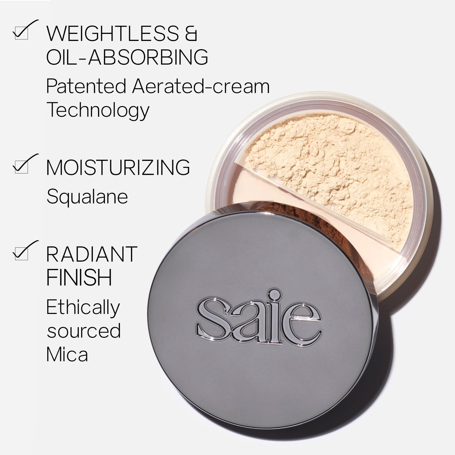 Saie Airset Radiant Loose Setting Powder - Weightless Face Powder to Set, Smooth + Diffuse Face Makeup - Formulated with Hydrating Squalane - Translucent (0.14 oz) SaieBuy Supplements Australia