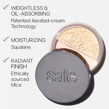 Saie Airset Radiant Loose Setting Powder - Weightless Face Powder to Set, Smooth + Diffuse Face Makeup - Formulated with Hydrating Squalane - Translucent (0.14 oz) SaieBuy Supplements Australia