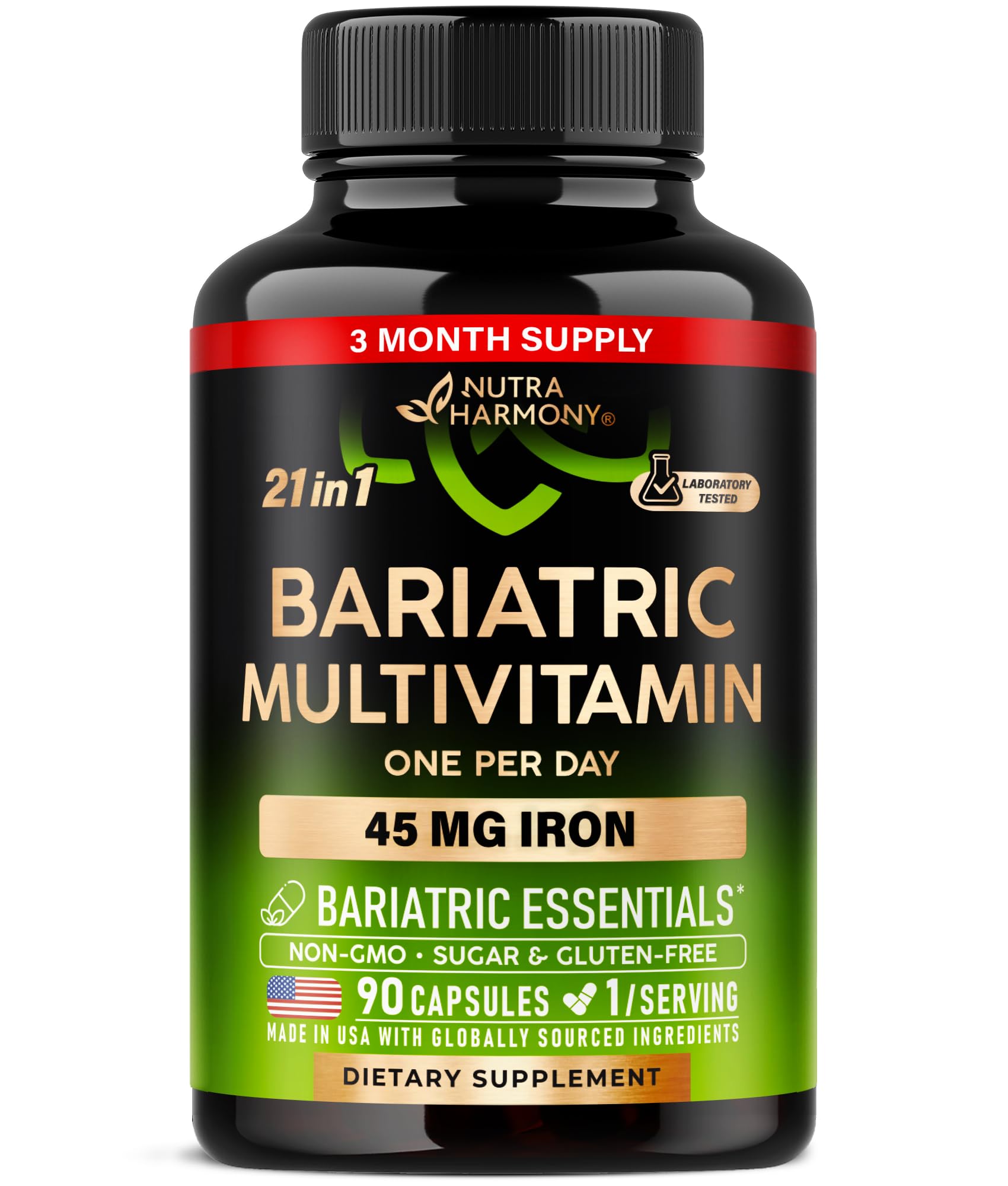 Bariatric Multivitamin - 45 mg Iron Supplements - Made in USA - for Women & Men - All-in-One, 21 Essential Vitamins - Gastric Sleeve Support