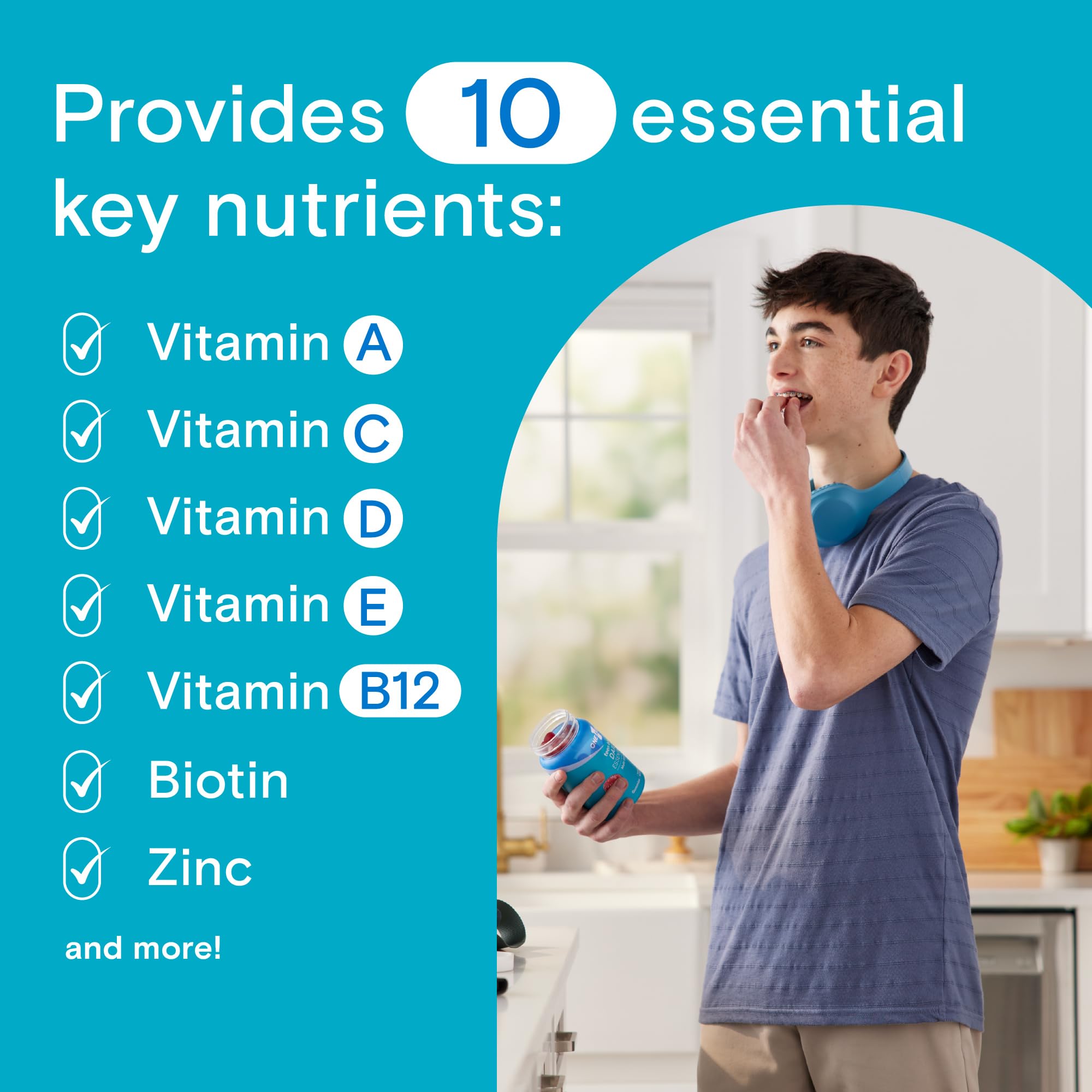 One A Day Teen Boy’s Daily Essentials Multivitamin Gummies, Teen Boy Vitamins with Vitamin C, Vitamin D, Bone Health, Immune Health