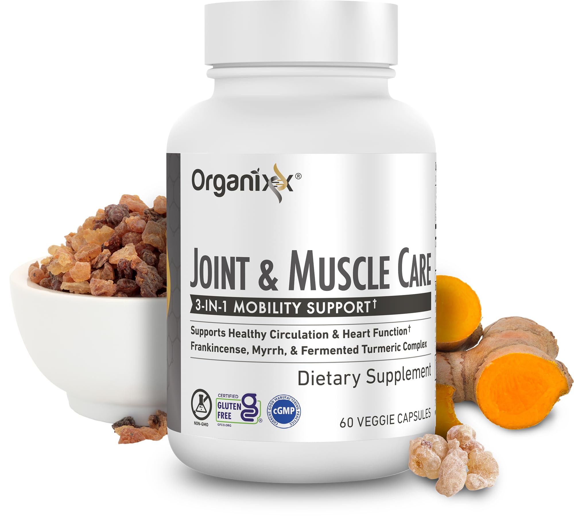 Organixx Joint & Muscle Care Organic Turmeric Supplement, 3-in-1 Frankincense, Turmeric and Myrrh Joint Health & Joint Support Supplement Body Care Capsules, Supports Swelling, Tension, 60 Capsules OrganixxBuy Supplements Australia