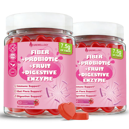 Fiber Gummies 7500mg, Probiotics & Digestive Enzymes, Sugar-Free, Vegan & Gluten-Free Supplement for Gut Health, Bloating Support & Regularity,