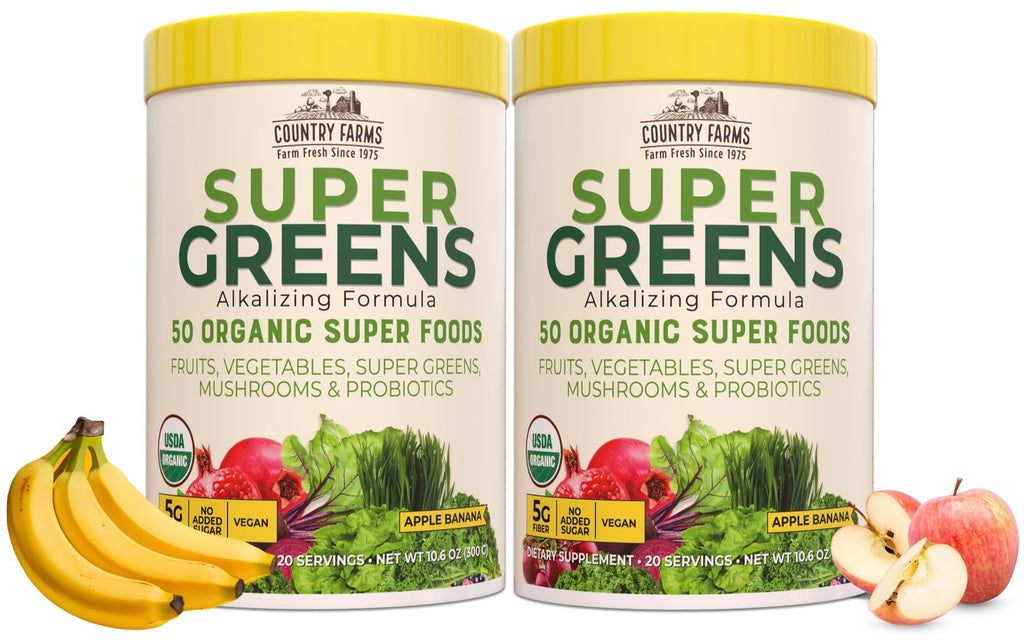 Country Farms Super Greens Apple Banana Powder Smoothie, Organic Super Foods, USDA Organic Drink Mix, Fruits, Vegetables, Mushrooms, Superfood Nutrition, 40 Servings, 2 Pack Country FarmsBuy Supplements Australia