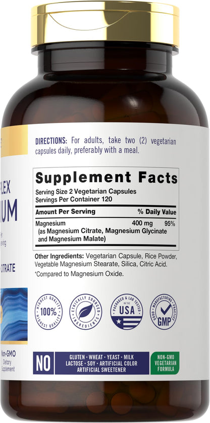 Carlyle Triple Magnesium Complex | 400 mg | 240 Capsules | Magnesium Malate, Glycinate & Citrate | Vegetarian, Non-GMO, and Gluten Free Supplement Carlyle buy supplements Au