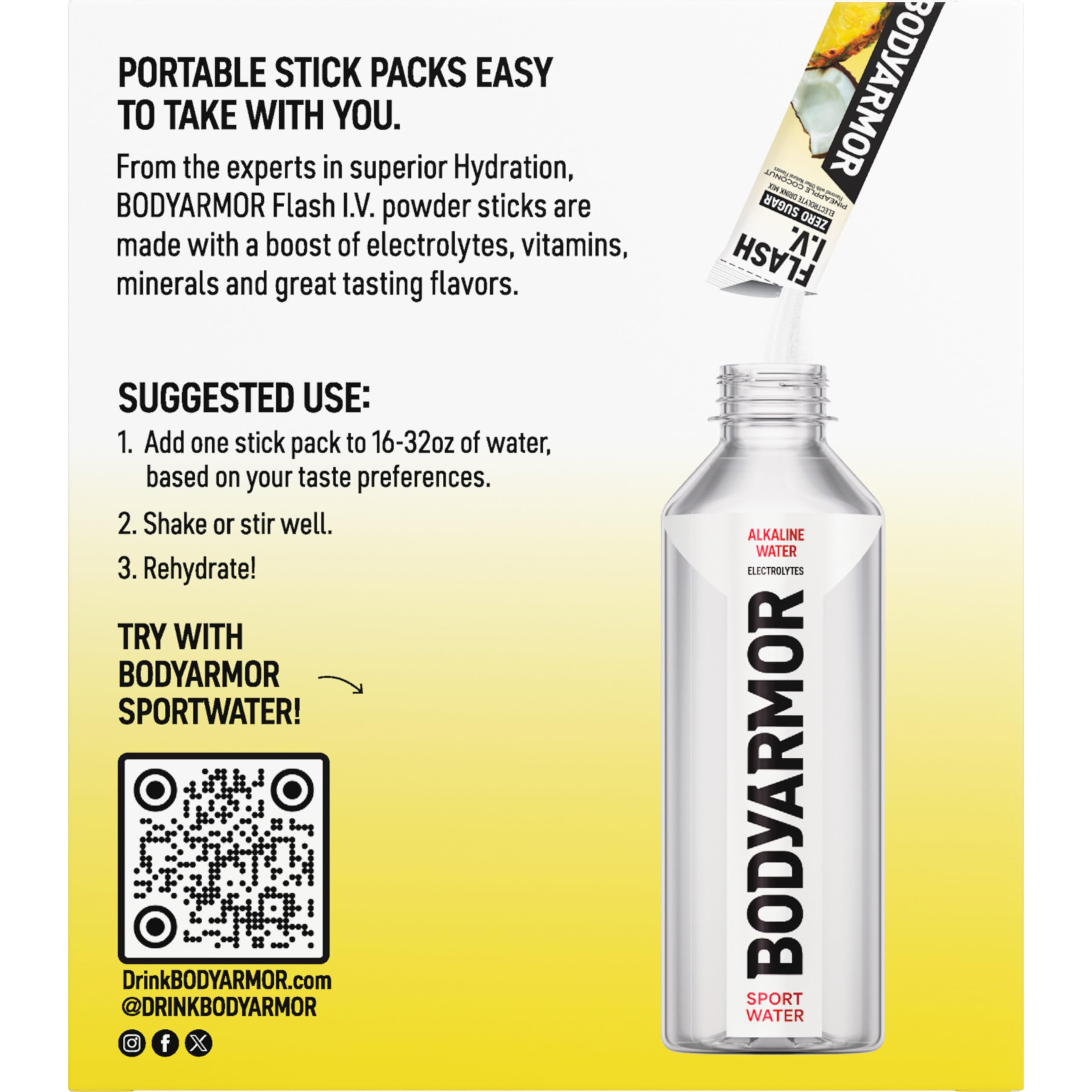 BODYARMOR Flash IV Electrolyte Packets, Strawberry Kiwi - Zero Sugar Drink Mix, Single Serve Packs, Coconut Water Powder (6 Count)