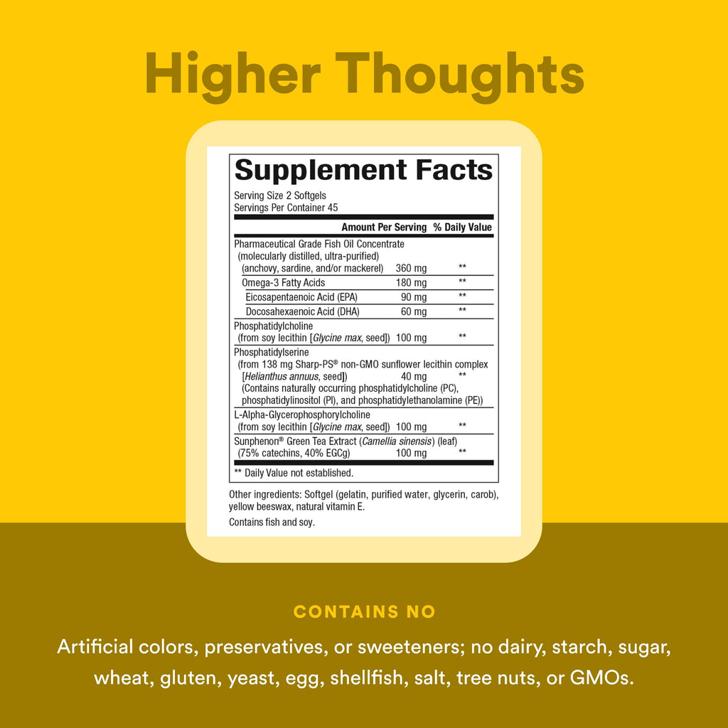 Natural Factors Higher Thoughts - Supports Cognitive & Cardiovascular Health* - Fish Oil, Fatty Acids, EPA, DHA & More - 90 Softgels Natural FactorsBuy Supplements Australia
