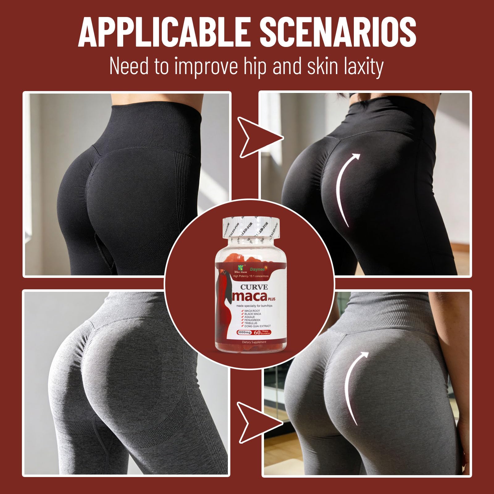 Wins Town Maca Plus Gummies 3000mg, Glute Boost Vitamins for Women, Supports Curves, Energy & Skin Health, Strawberry Flavor, Vegan, 60 Count Wins TownBuy Supplements Australia