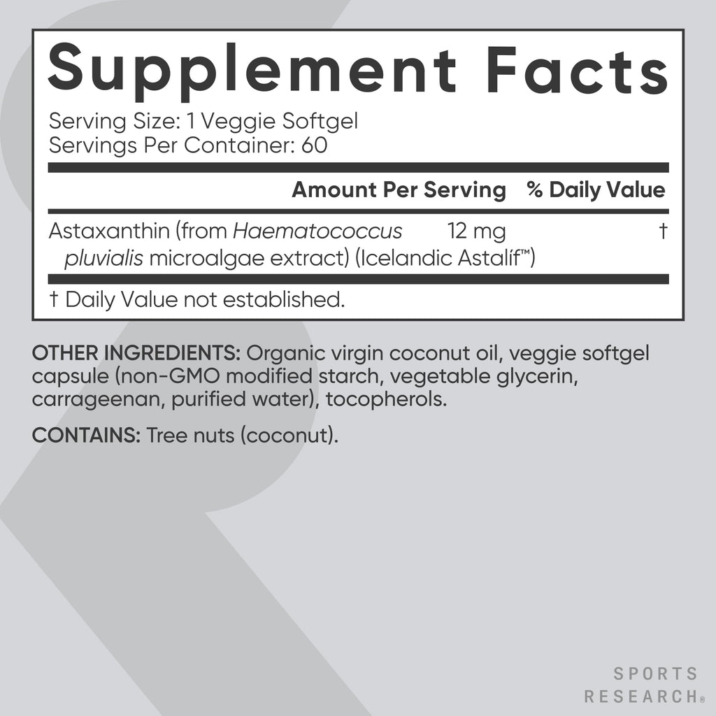 Sports Research Triple Strength Vegan Astaxanthin Supplement from Algae - Plant Based Softgels for Antioxidant Activity, Skin & Eye Health - Non-GMO Verified, Made with Coconut Oil - 12mg, 60 Count Sports Research buy supplements Au