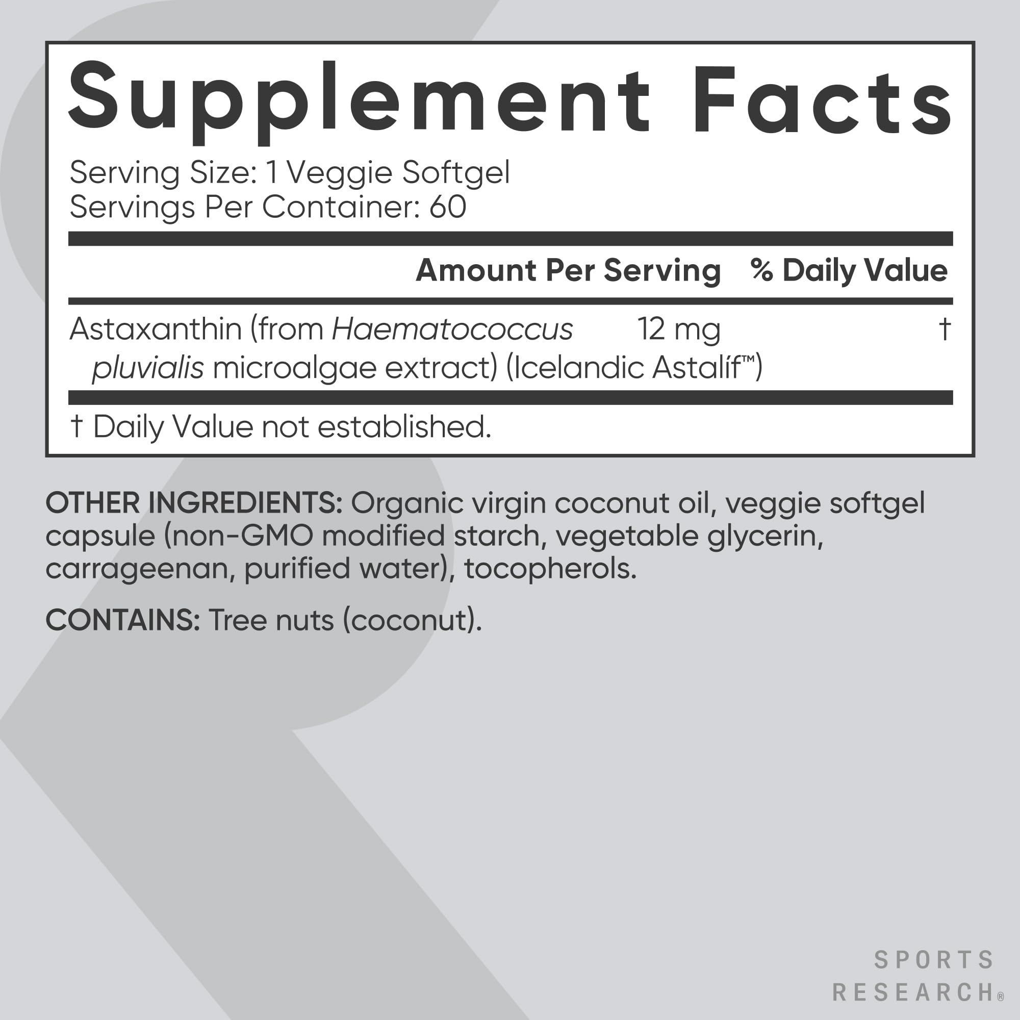 Sports Research Triple Strength Vegan Astaxanthin Supplement from Algae - Plant Based Softgels for Antioxidant Activity, Skin & Eye Health - Non-GMO Verified, Made with Coconut Oil - 12mg, 60 Count Sports Research buy supplements Au