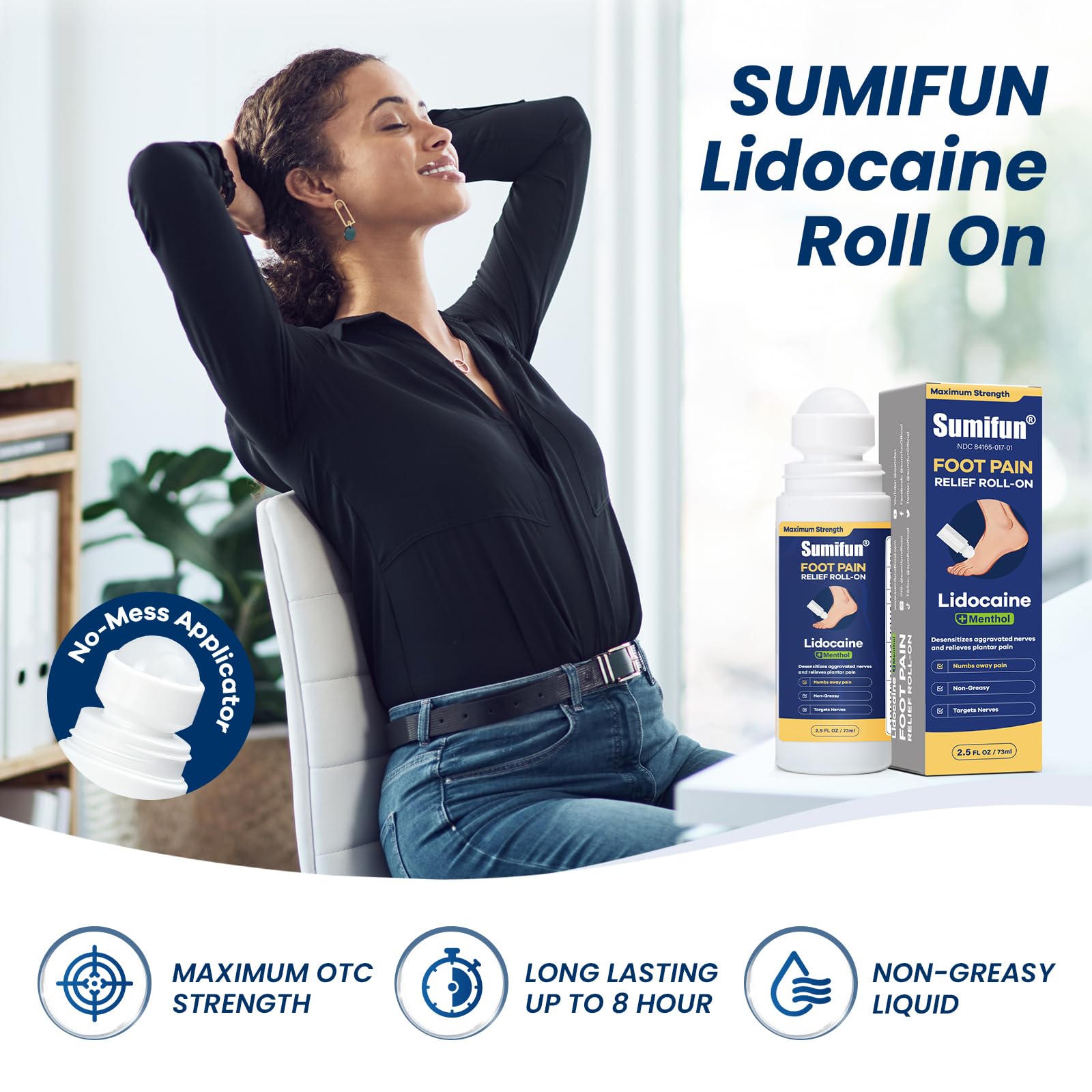 Sumifun Foot Pain Relief Lidocaine Roll-On - Maximum Strength OTC for Plantar Fasciitis & Heel Pain - Fast-Drying, Non-Greasy Formula, 2.5 Fl Oz SumifunBuy Supplements Australia