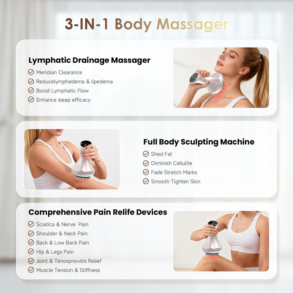 Lymphatic Drainage Massager, Anti Cellulite Massage Tool For Belly & Thigh Stretch Marks & Cellulite Reduction, Handheld Massage tools for Sciatica Nerve, shoulder, Hip, Muscle, Low Back Pain Relief nanagoo buy supplements Au