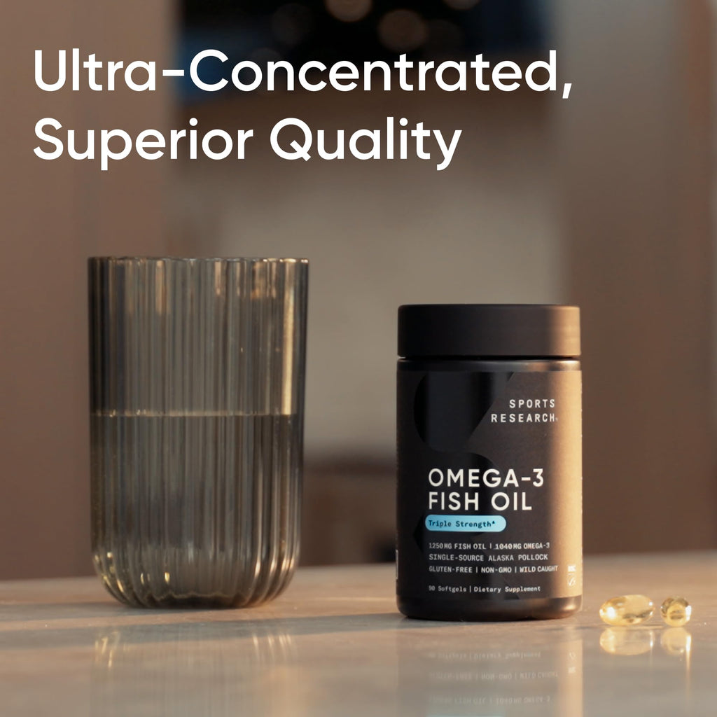 Sports Research® Omega-3 Fish Oil 1250 - Triple Strength Fish Oil Supplement from Wild Alaska Pollock - MSC Certified Sustainable · Non-GMO · Soy Free - 90 Softgel Capsules Sports ResearchBuy Supplements Australia