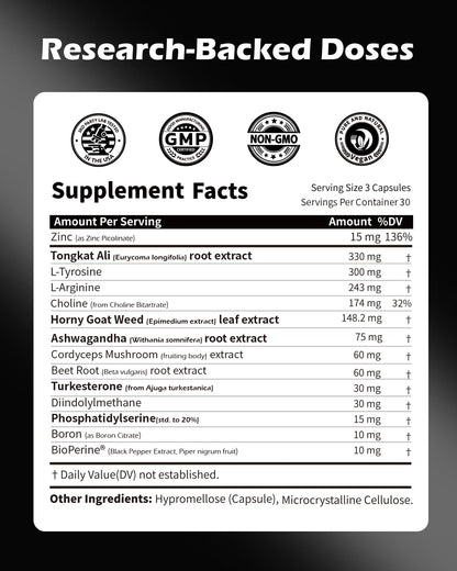 PickYouth Synergy-T Booster Supplement for Men, Total Male Performance, Liposomal Absorption System, 100% Transparency with Ashwagandha, DIM