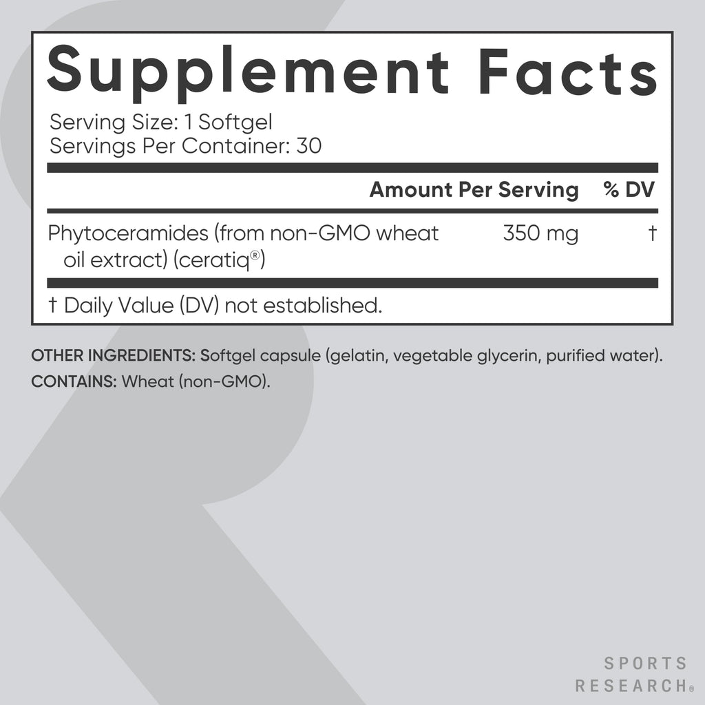 Sports Research® Phytoceramides 350mg per softgel - Plant Derived Ceramides for Healthy Skin and Hydration - Non GMO with No Fillers or Synthetic Vitamins - 30 Liquid softgels Sports Research buy supplements Au