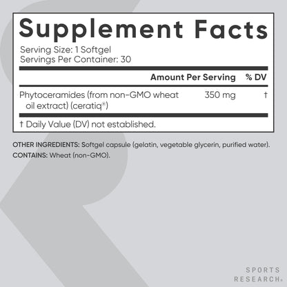 Sports Research® Phytoceramides 350mg per softgel - Plant Derived Ceramides for Healthy Skin and Hydration - Non GMO with No Fillers or Synthetic Vitamins - 30 Liquid softgels Sports Research buy supplements Au