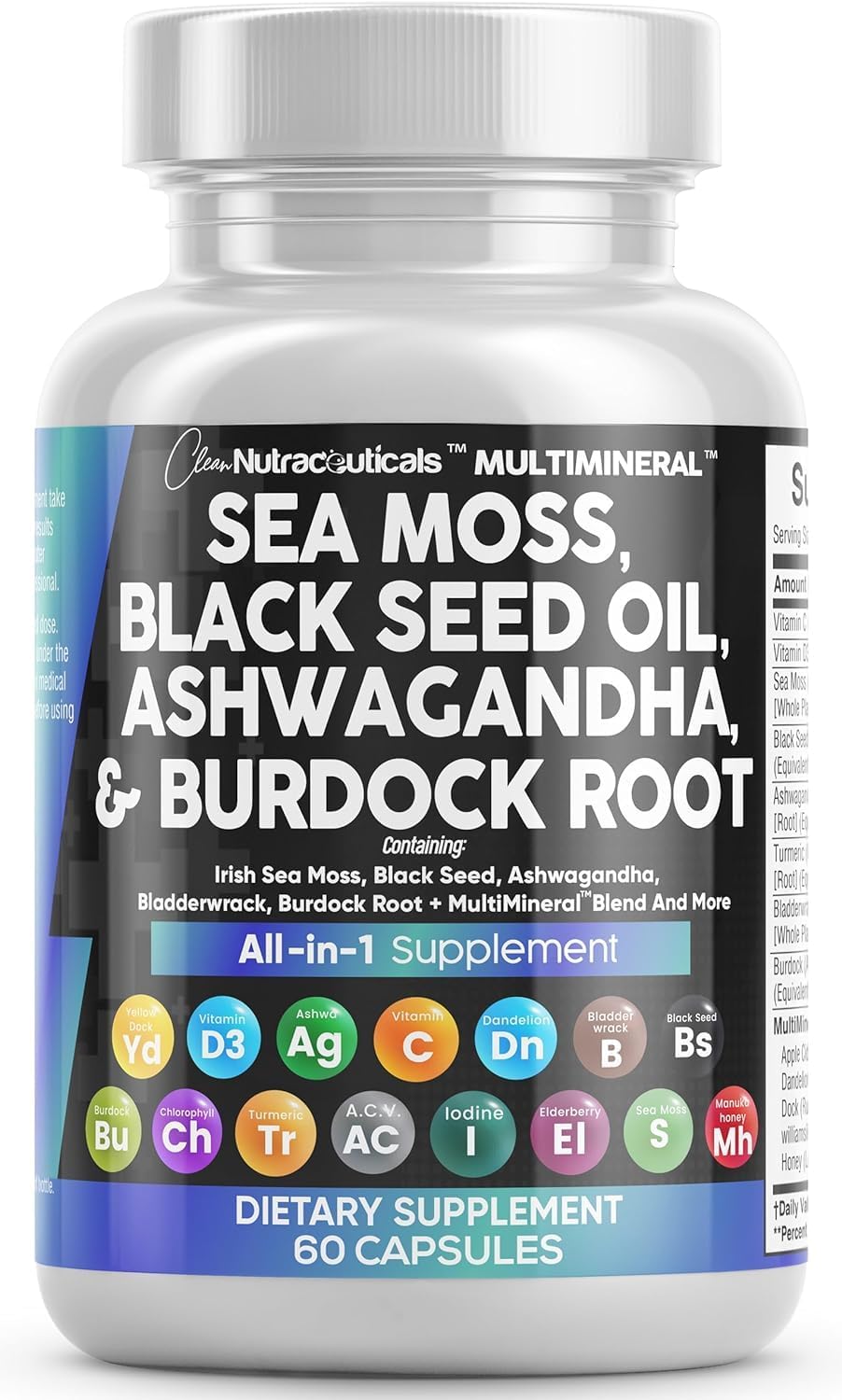 Clean Nutraceuticals Sea Moss Black Seed Oil Ashwagandha Turmeric Bladderwrack Burdock & Vitamin C Vitamin D3 with Elderberry Manuka Dandelion Yellow Dock Iodine Chlorophyll ACV Clean NutraceuticalsBuy Supplements Australia