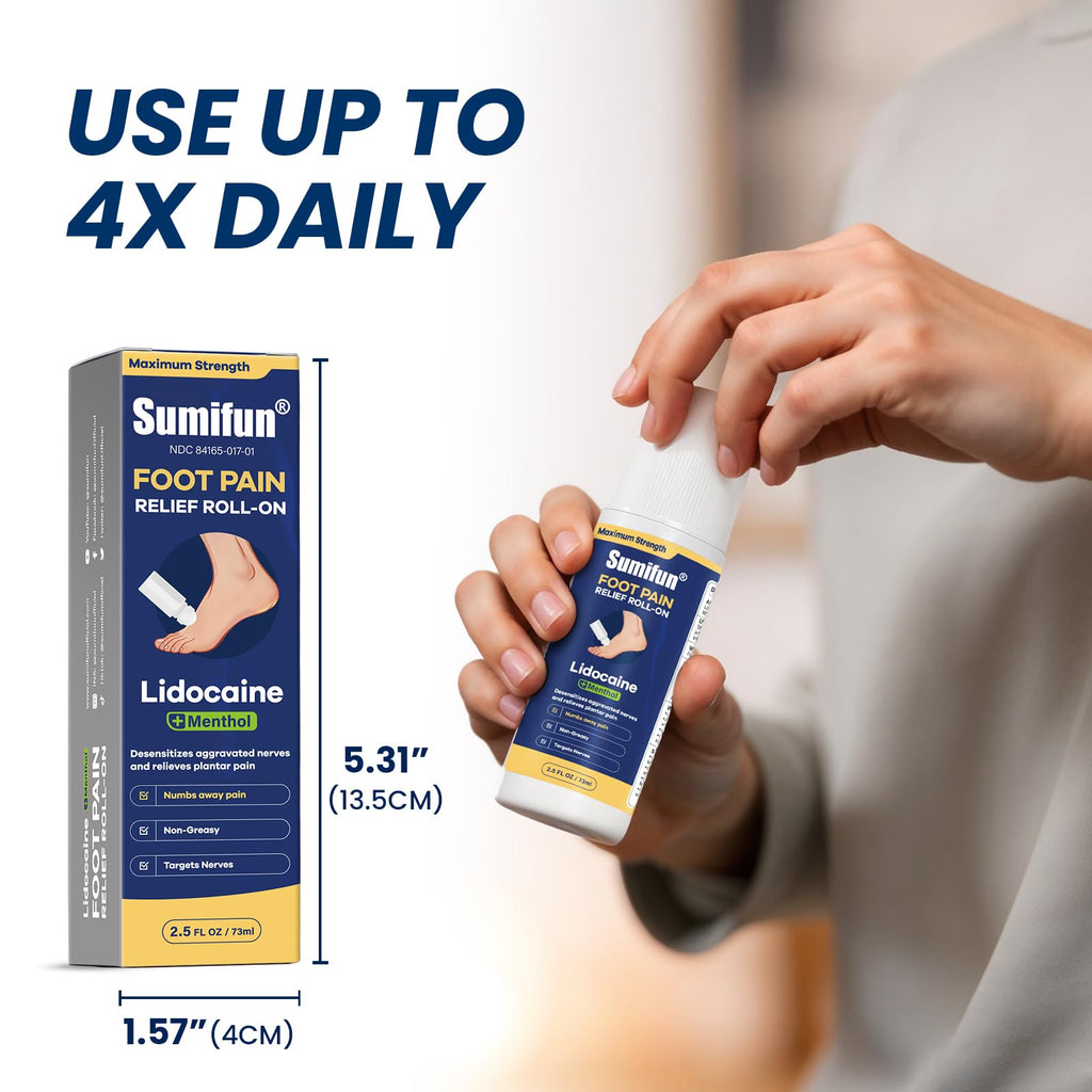 Sumifun Foot Pain Relief Lidocaine Roll-On - Maximum Strength OTC for Plantar Fasciitis & Heel Pain - Fast-Drying, Non-Greasy Formula, 2.5 Fl Oz SumifunBuy Supplements Australia