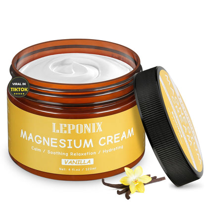 Magnesium Cream for Sleep & Muscle Recovery - Soothing Topical Magnesium Lotion for Leg Cramps, Joint Comfort, Pain Relief - Relaxing Magnesium Body Butter for Men Women Kids (120ml, Vanilla) LEPONIXBuy Supplements Australia