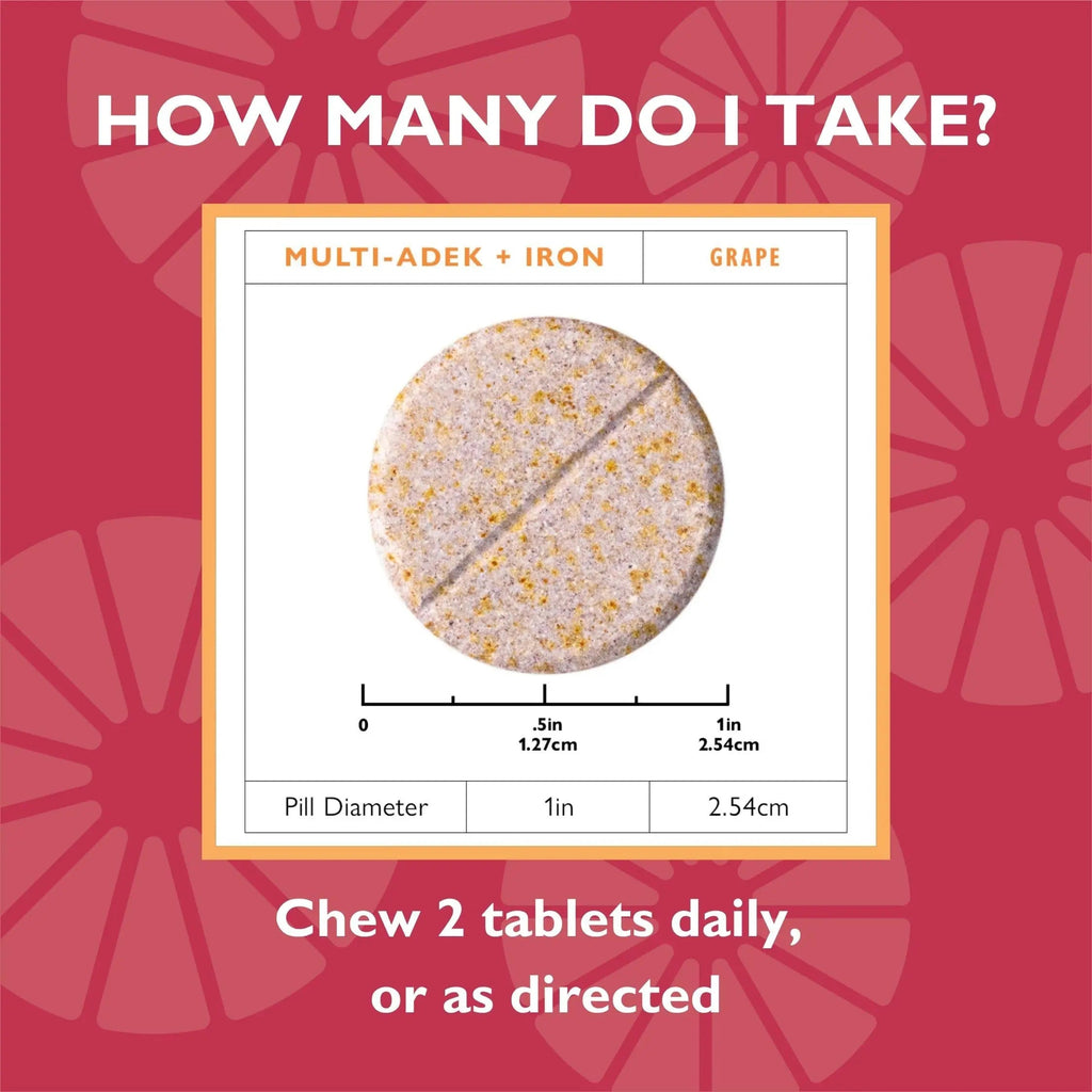Celebrate Vitamins Multi ADEK Chewables, 60mg Iron - Daily Bariatric Multivitamin, Vitamins A, D, E, K & B12 for Duodenal Switch Surgery Patients Celebrate Bariatric Supplements