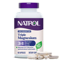 Natrol Triple Magnesium dietary supplement bottle with capsules on a white background