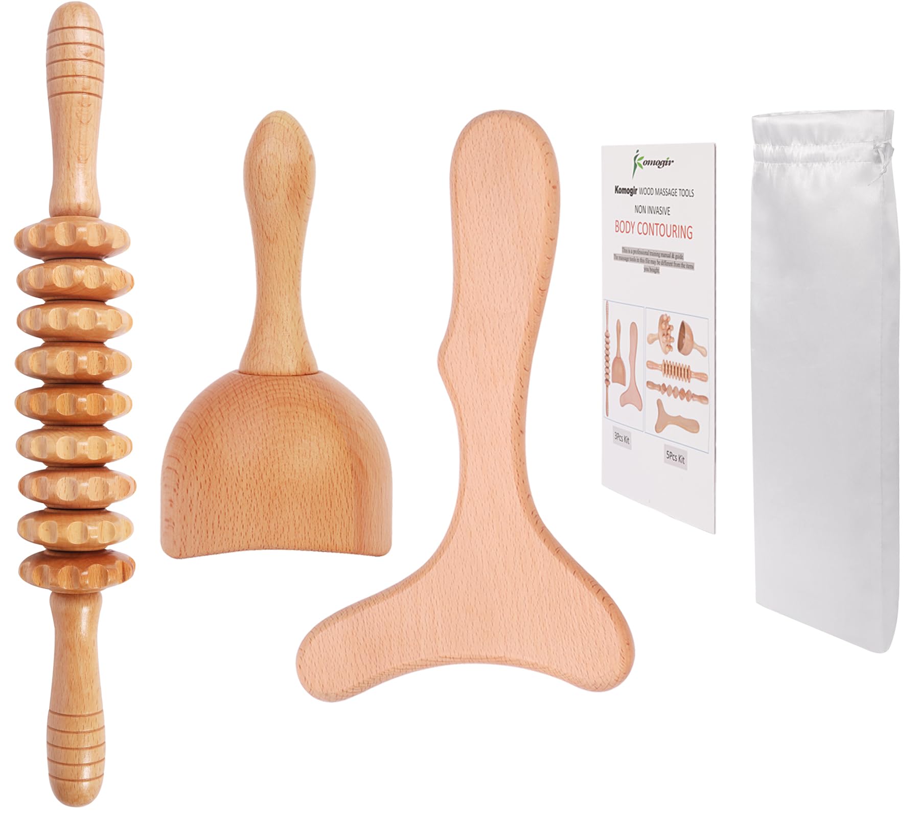 Komogir 3-in-1 Wood Therapy Massage Tools Lymphatic Drainage Massager Wooden Massager for Maderoterapia,Anti-Cellulite, Body Sculpting & Contouring Komogir buy supplements Au