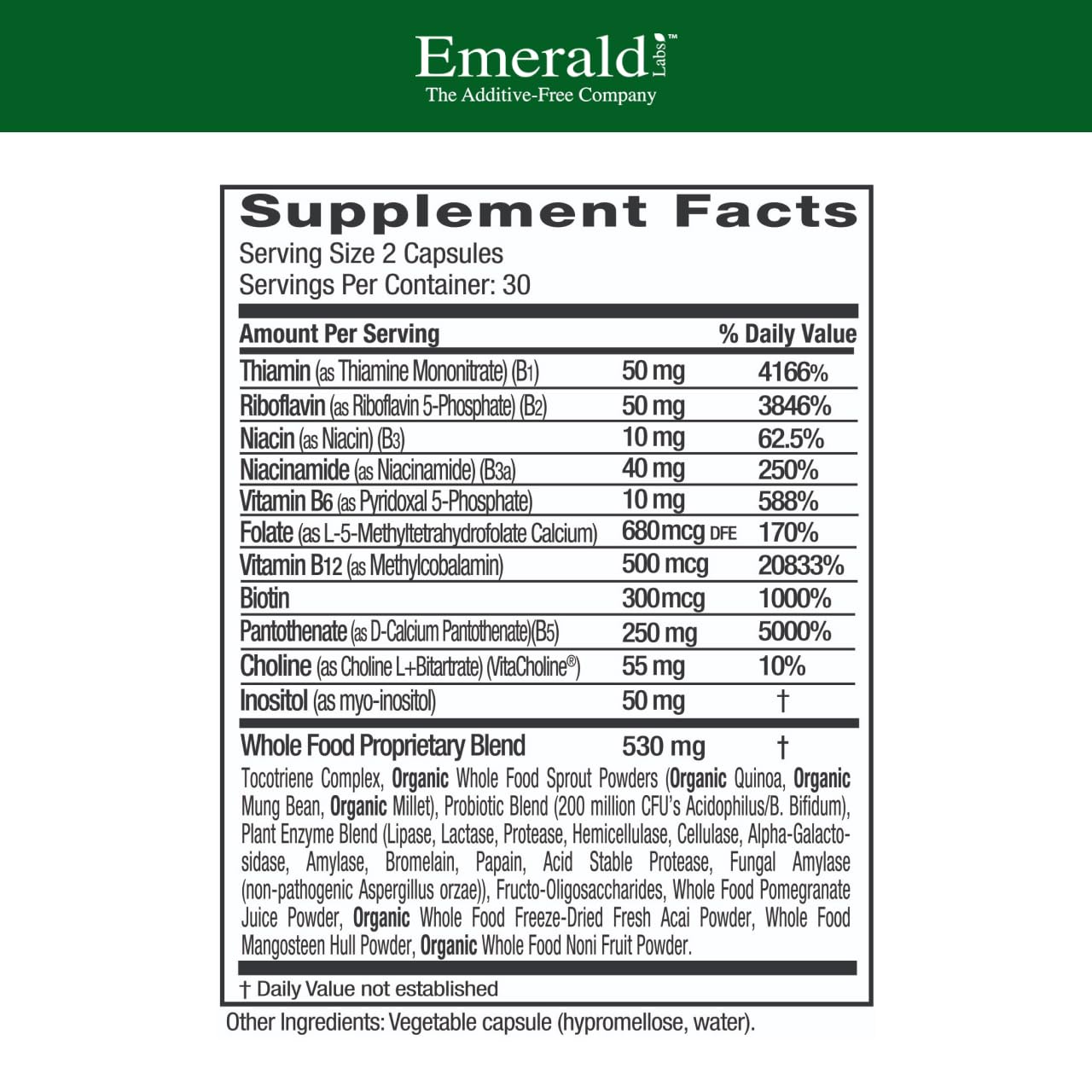 EMERALD LABS B-Healthy - Vegan Vitamin B Complex - Includes Methylated Folic Acid & Full Spectrum B Vitamins - Supports Immune, Brain & Heart Health* - 60 Vegetable Capsules