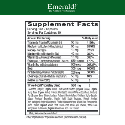 EMERALD LABS B-Healthy - Vegan Vitamin B Complex - Includes Methylated Folic Acid & Full Spectrum B Vitamins - Supports Immune, Brain & Heart Health* - 60 Vegetable Capsules