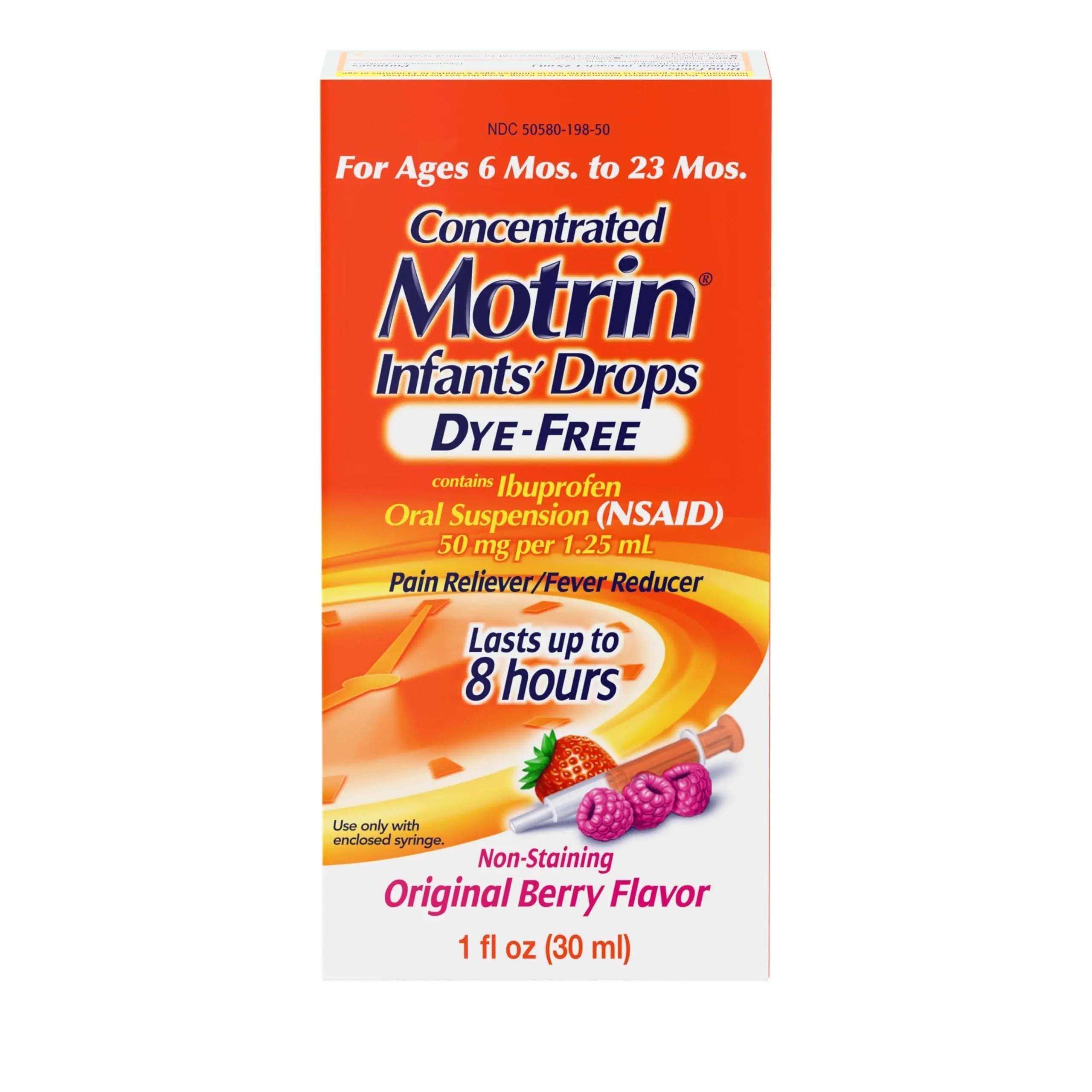 Motrin Infants Infant Ibuprofen Oral Suspension Concentrated Drops, NSAID Fever Reducer & Pain Reliever for Babies, Dye Free, Alcohol-Free, Berry Flavor, Includes Enclosed Syringe, 1 fl. oz Infants' MotrinBuy Supplements Australia