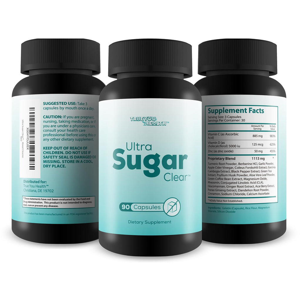 Ultra Sugar Clear - Our Best Blood Cleanse Detox Supplement - Bloodflow Support Supplement - Healthy Circulation Support Supplement - Sugar Balance Supplement - Sugar Health Blood Cleansing Formula True You Health buy supplements Au