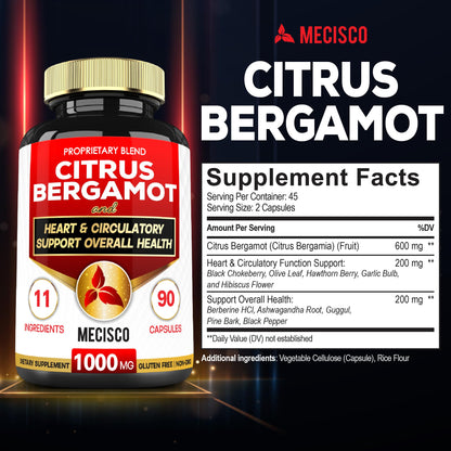 Mecisco 11 in 1 Citrus Bergamot Supplement 1000mg with Black Chokeberry, Berberine HCl & More - 90 Capsules - Supports Heart Health, Immune System, Energy Production MeciscoBuy Supplements Australia
