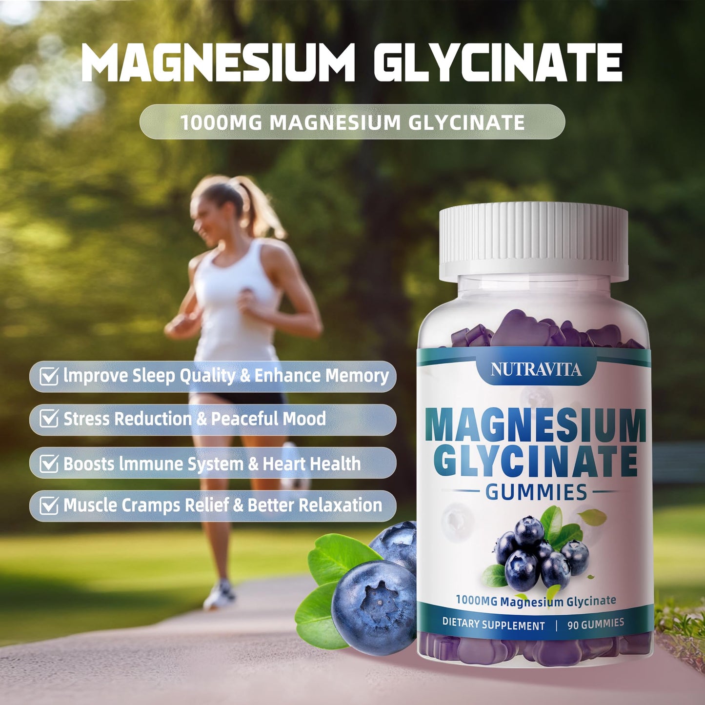 Magnesium Glycinate Gummies 1000mg with Magnesium L-Threonate,Chelated Magnesium Potassium Complex Supplement with VitD, B6, CoQ10, Calcium,Supports for Memory