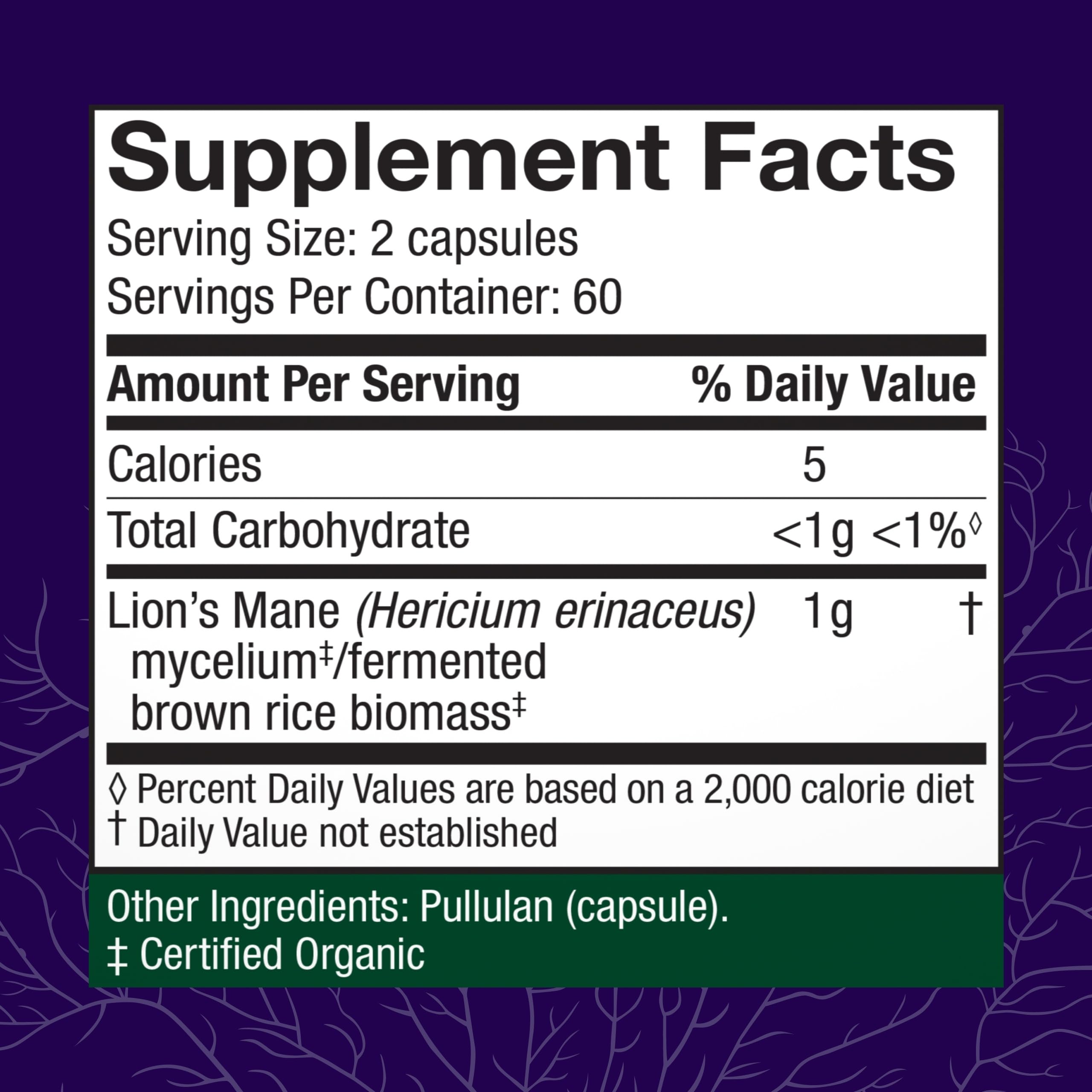 Host Defense Mushrooms Lion's Mane - Supplement Capsules for Brain Health Support - Mushroom Support for Focus & Memory Function